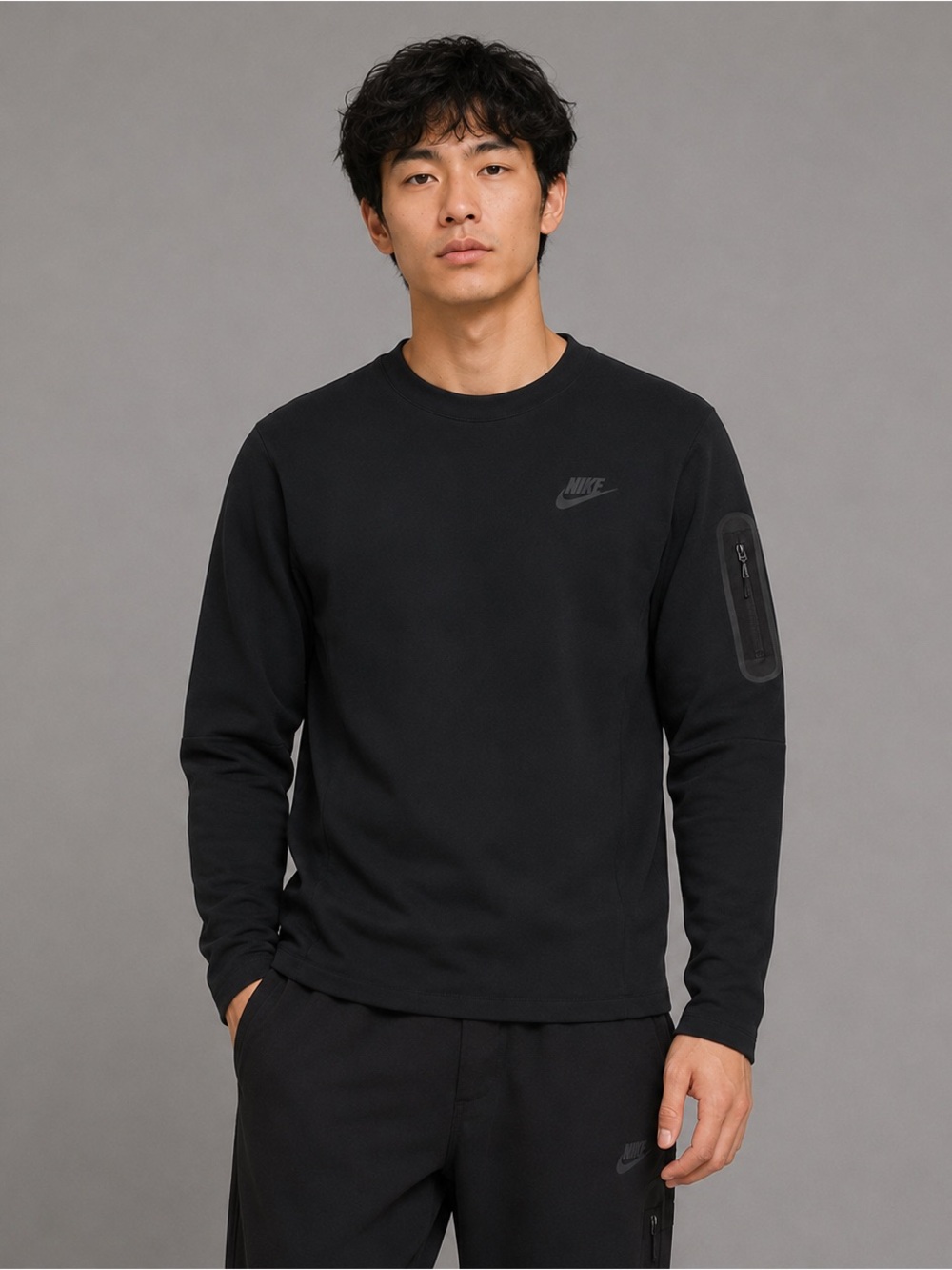 Nike Tech Pack Crewneck Sweatshirt Black Men’s XS Pocket Pullover Cotton Blend